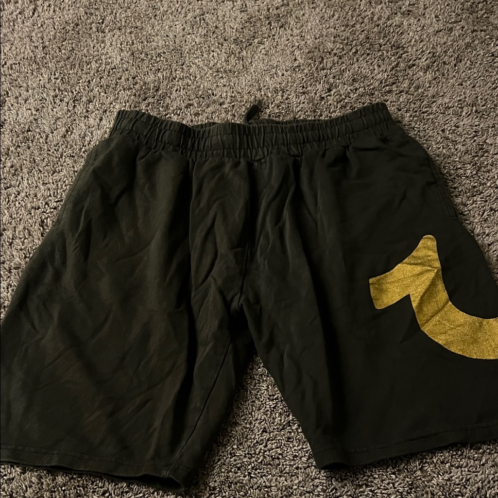 True Religion Dark Green Shorts With Gold Logo True Religion Dark Green Shorts With Gold Logo